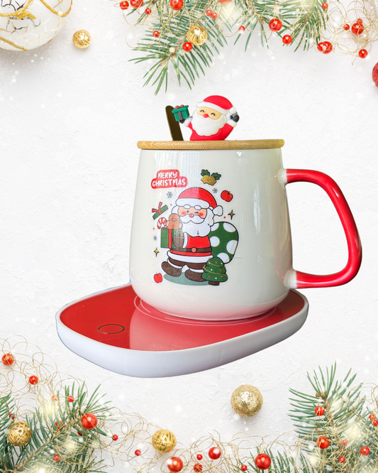 Christmas Mug with lid spoon & Cup Warmer